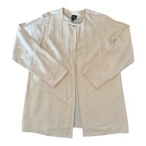 Eileen Fisher Textured Silk Linen Open Lightweight Jacket Size Medium Cream